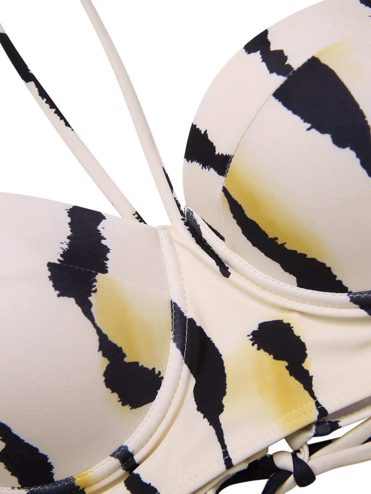 Beige 1950s Back Cross Straps Ink Splash Swimsuit - Image 3