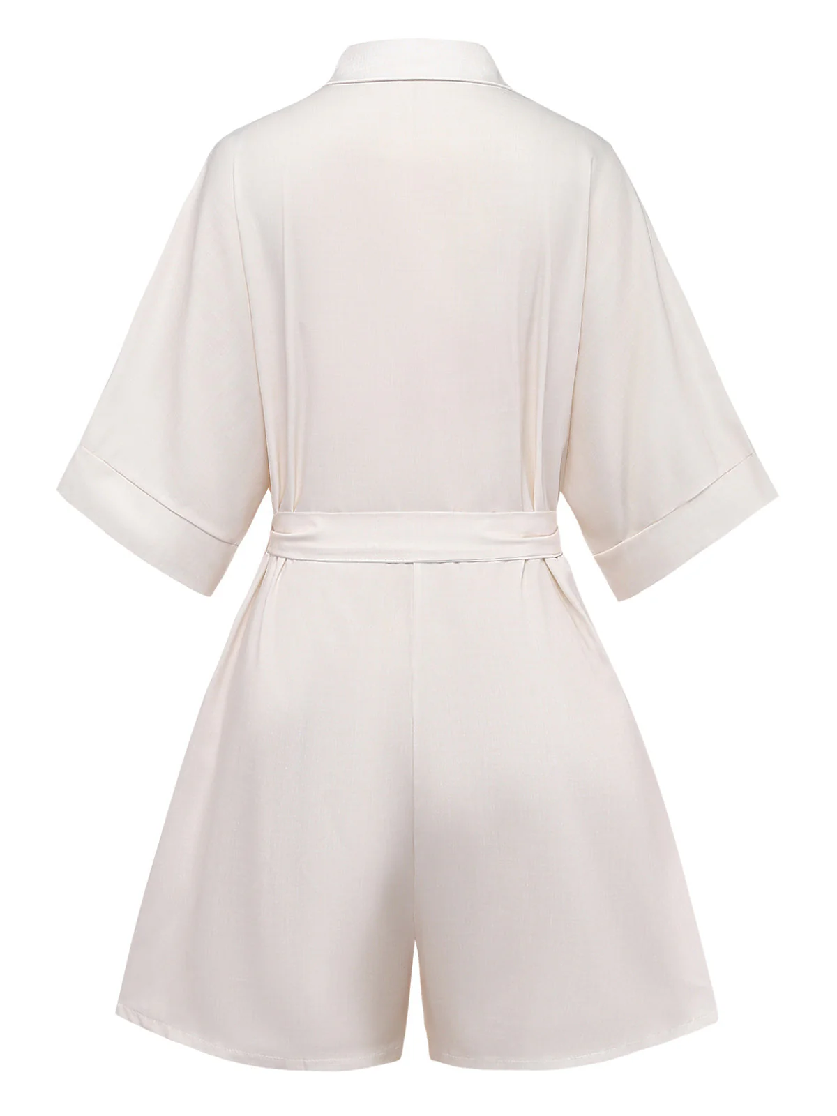 Beige 1950s Botanical Print Lapel Belted Romper - Image 3