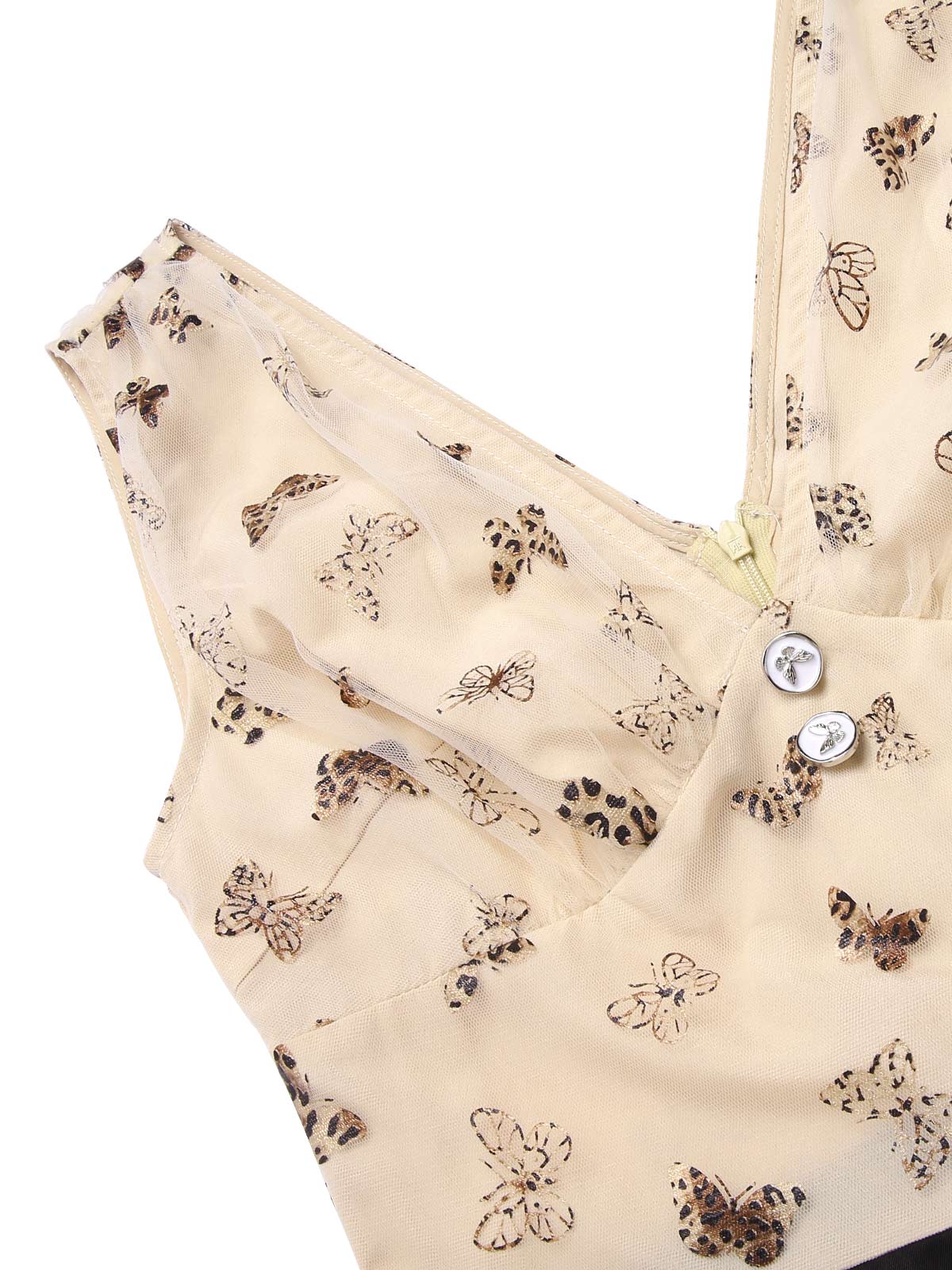 Beige 1950s Butterfly Mesh V-Neck Romper - Image 7