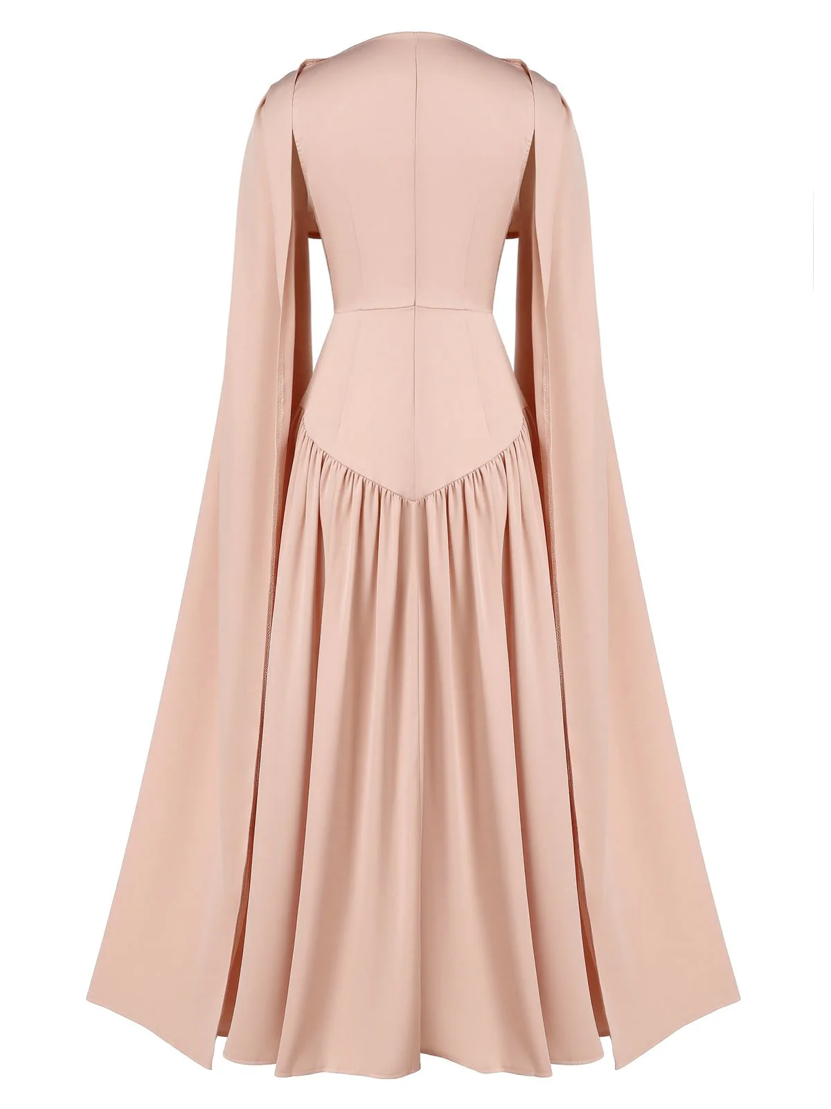 Beige 1950s Draped Renaissance Long Sleeve Maxi Dress - Image 4