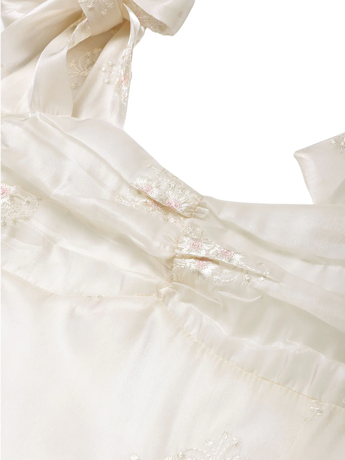 [Pre-Sale] Beige 1950s Floral Embroidered Satin Tie-Strap Corset Dress - Image 5