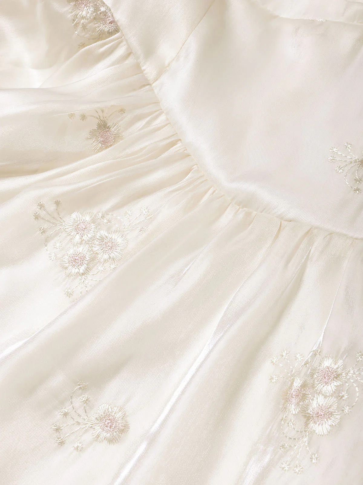[Pre-Sale] Beige 1950s Floral Embroidered Satin Tie-Strap Corset Dress - Image 7
