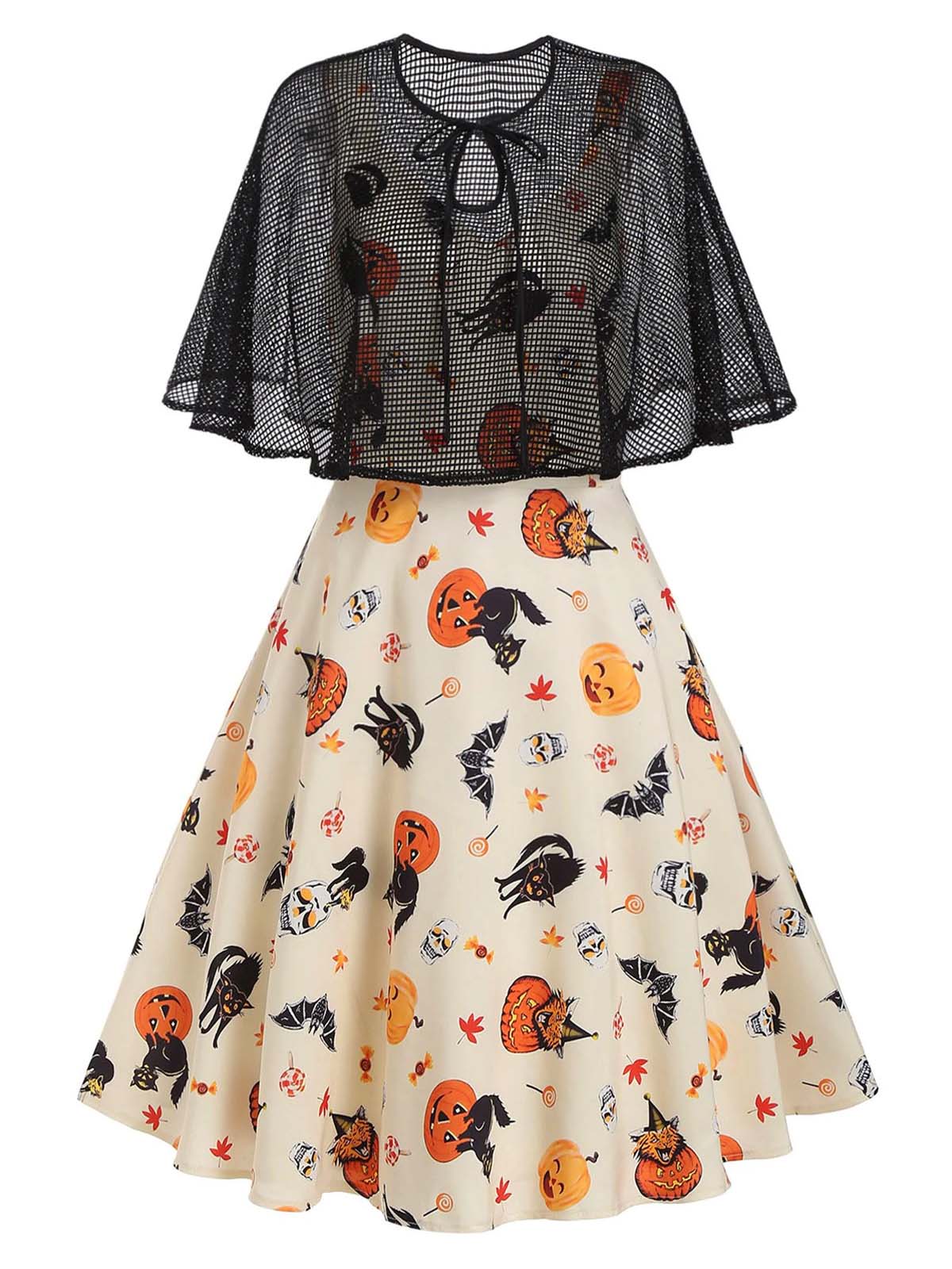 Beige 1950s Halloween Cap Costume Dress - Image 4