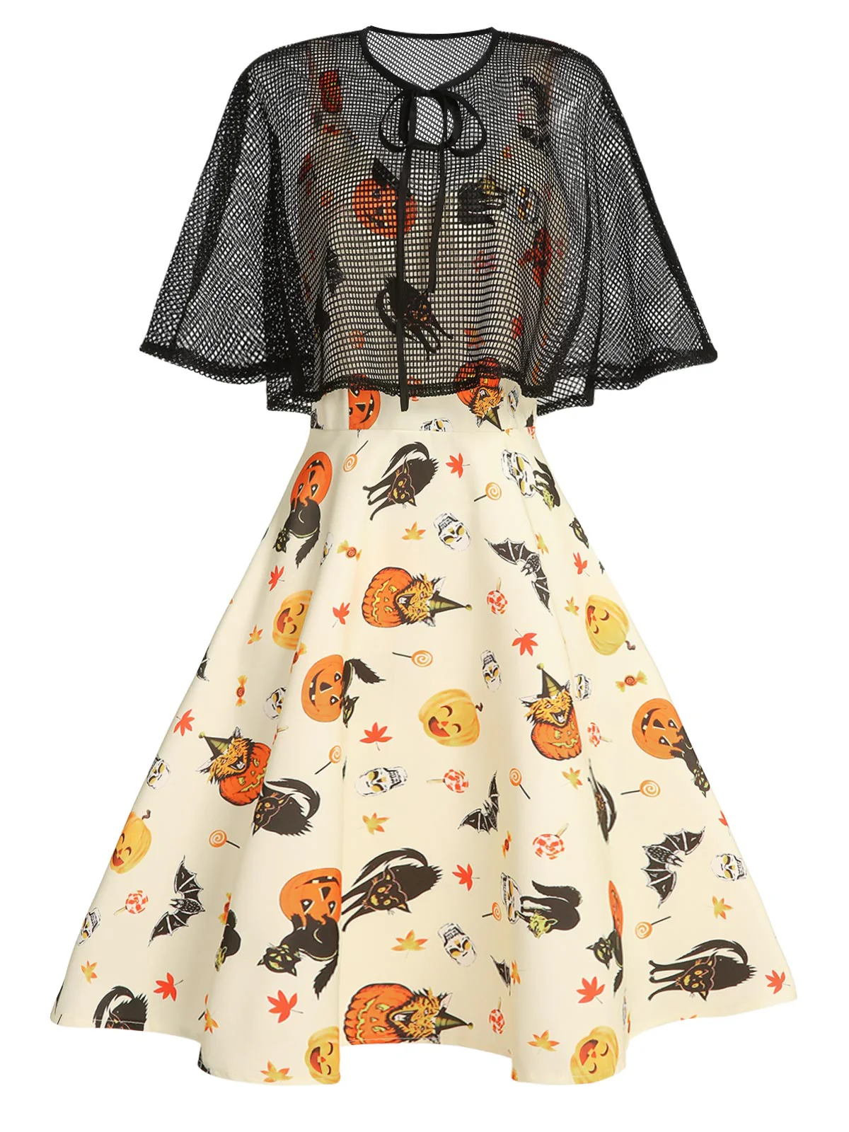 Beige 1950s Halloween Cap Costume Dress - Image 3