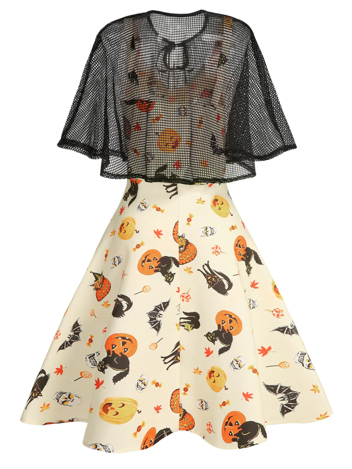 Beige 1950s Halloween Cap Costume Dress - Image 4