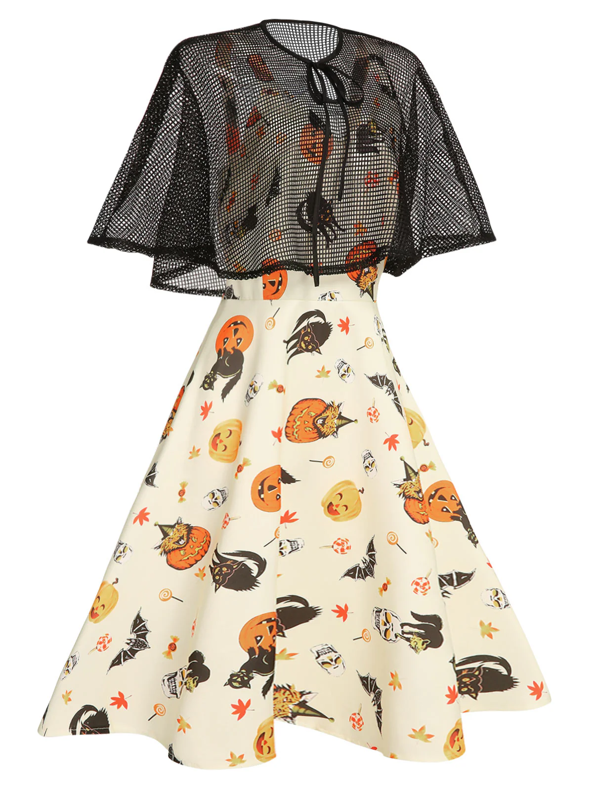 Beige 1950s Halloween Cap Costume Dress - Image 5
