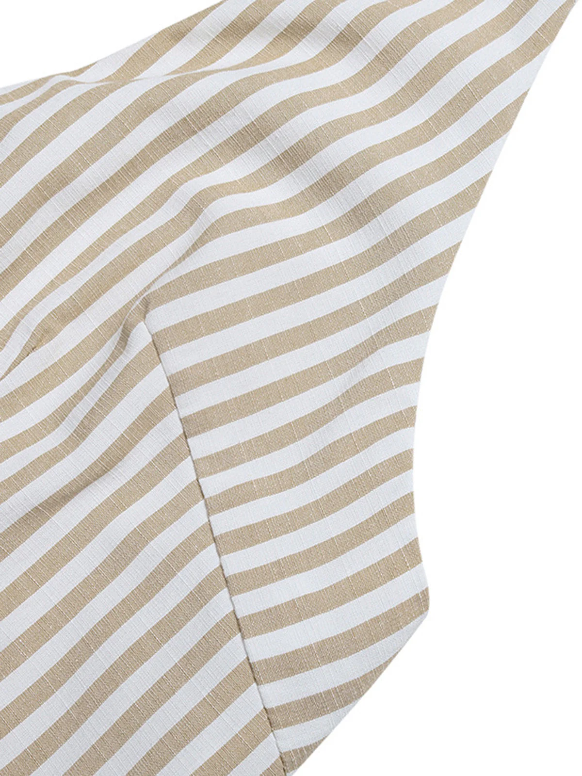 Beige 1950s Halter Striped Cinched Waist Romper - Image 10