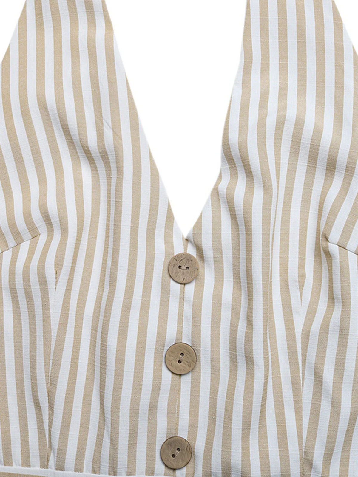 Beige 1950s Halter Striped Cinched Waist Romper - Image 8