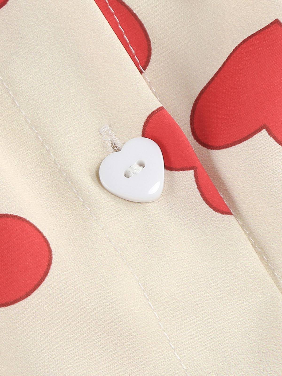 Beige 1950s Hearts Puff Sleeves Lapel Dress - Image 4