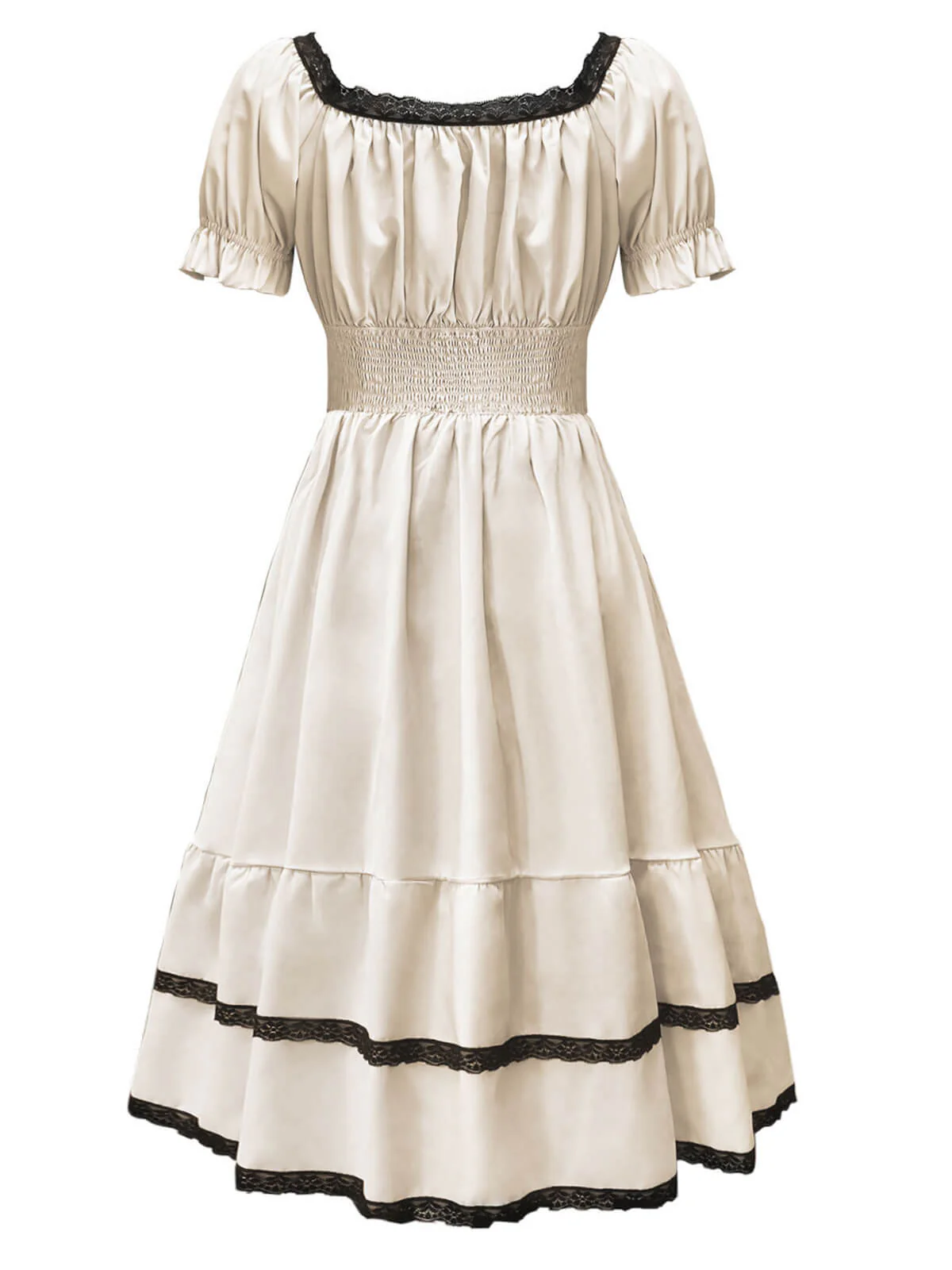 Beige 1950s Lace Patchwork Square Neck Dress - Image 2