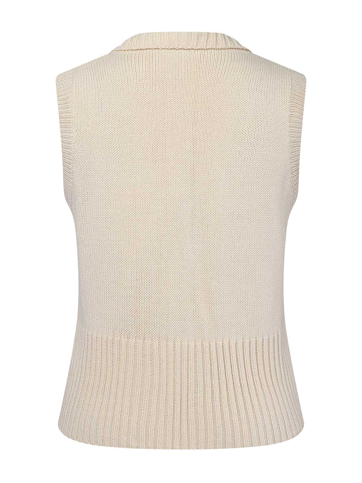 Beige 1950s Lapel Sleeveless Knitted Vest - Image 2