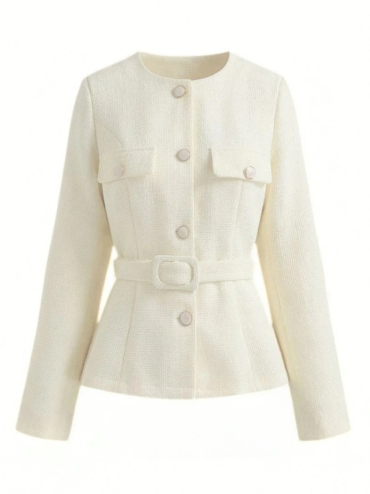 Beige 1950s Long Sleeve Buttons Suit Jacket - Image 2