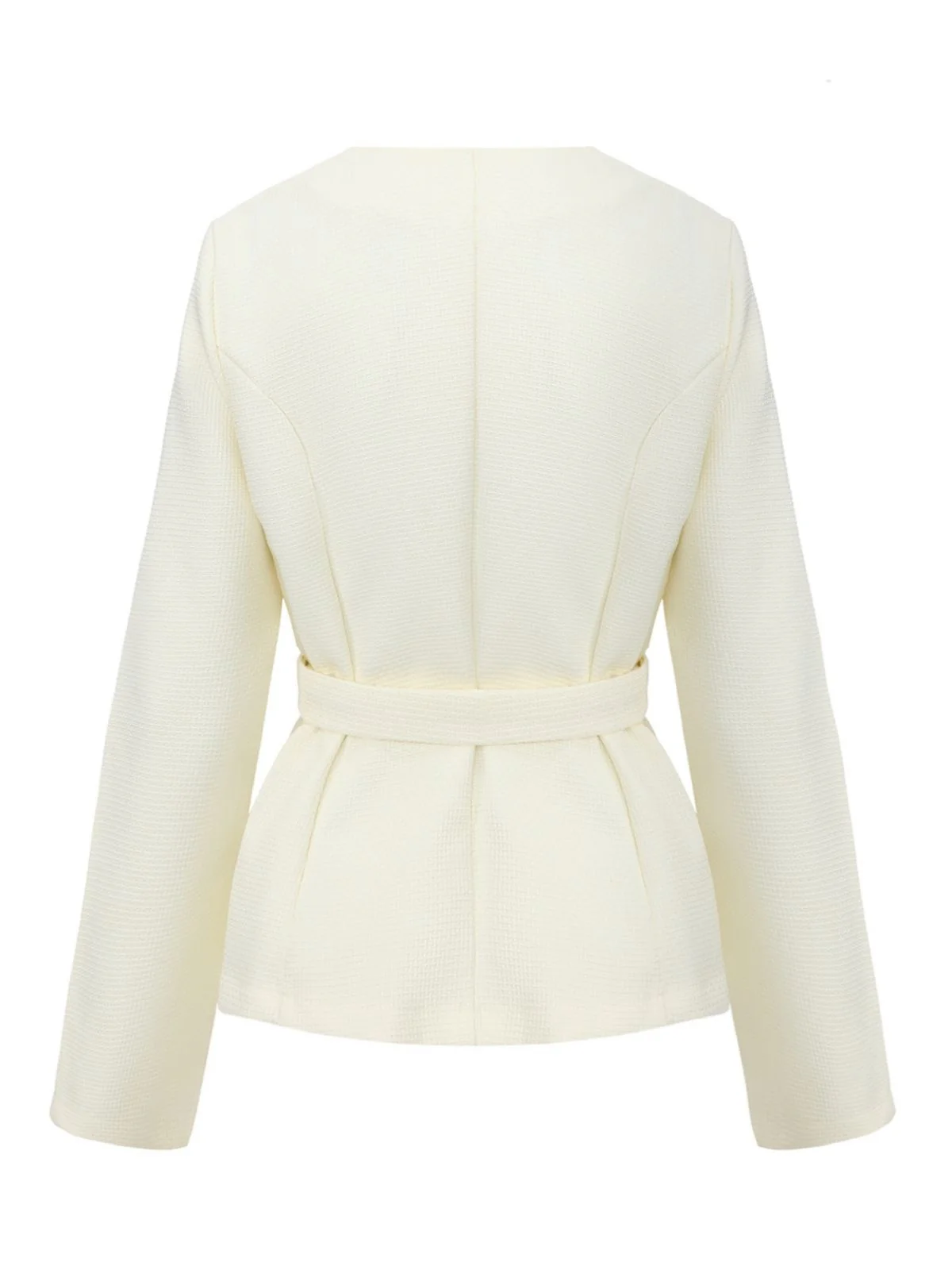 Beige 1950s Long Sleeve Buttons Suit Jacket - Image 3
