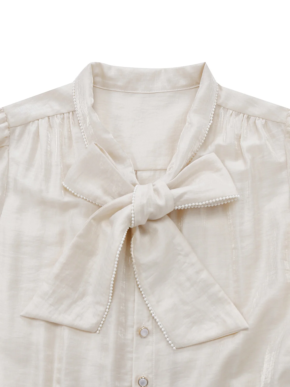 Beige 1950s Pearl Trimmed Bow Tie-Neck Jumpsuit - Image 5