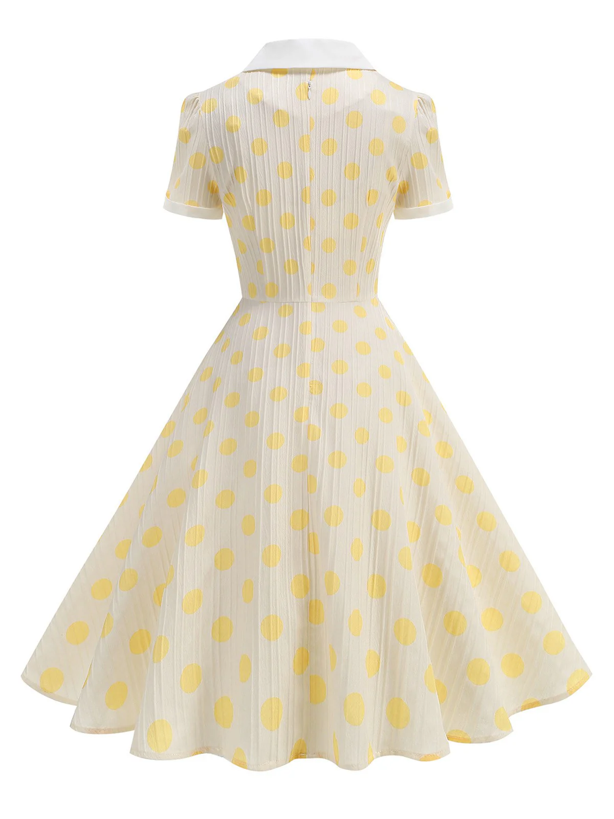 Beige 1950s Polka Dots Lapel Buttons Dress - Image 3