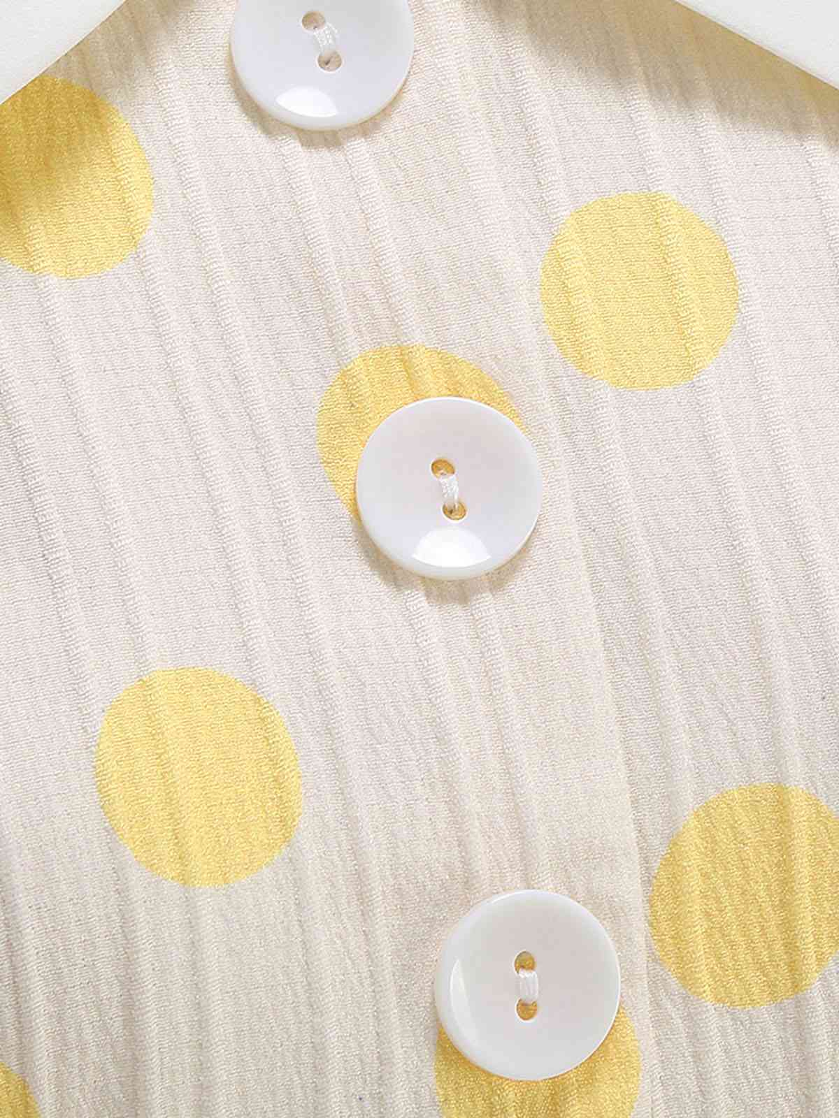 Beige 1950s Polka Dots Lapel Buttons Dress - Image 4