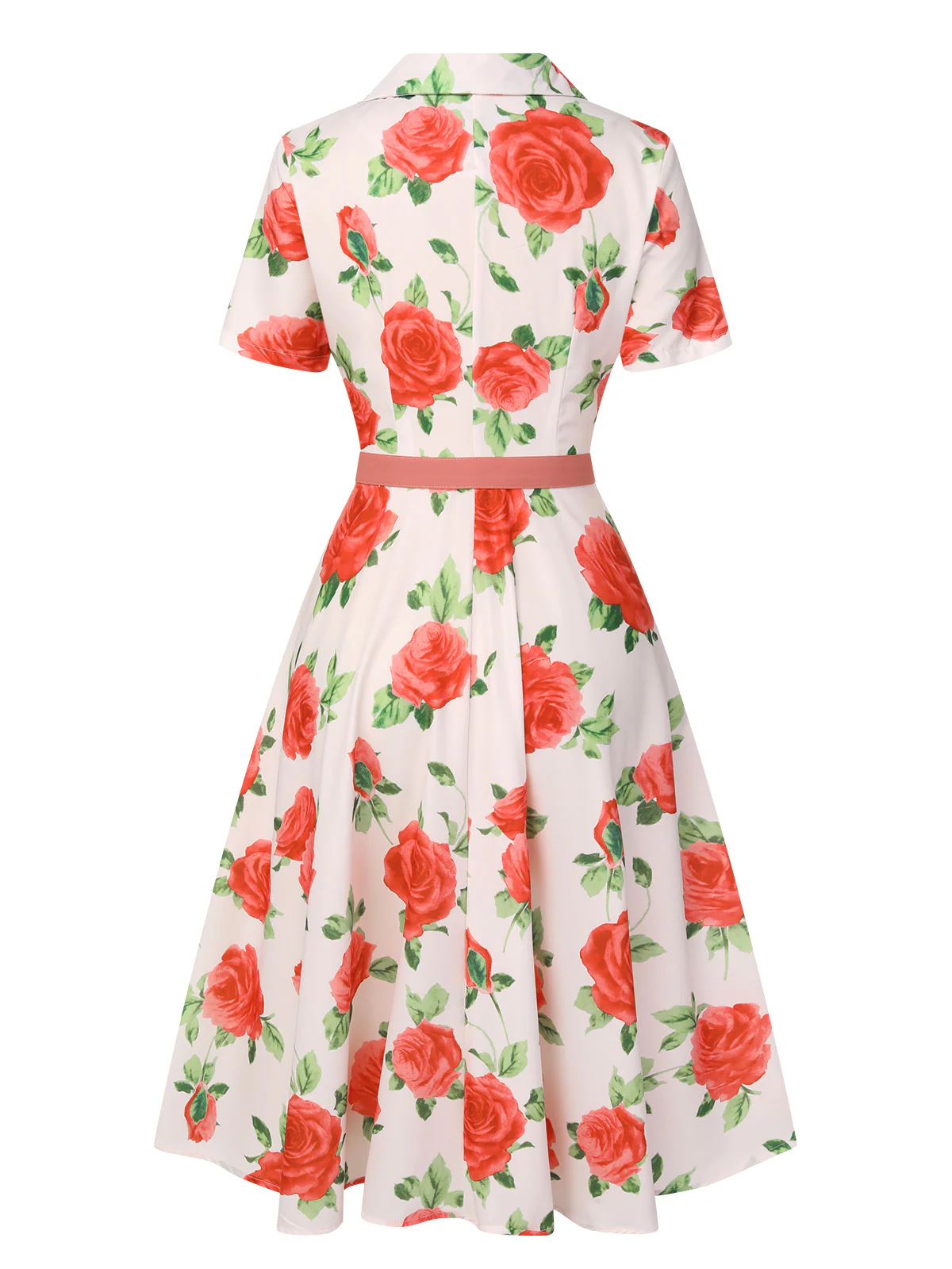 Beige 1950s Roses Lapel Dress With Belt - Image 4