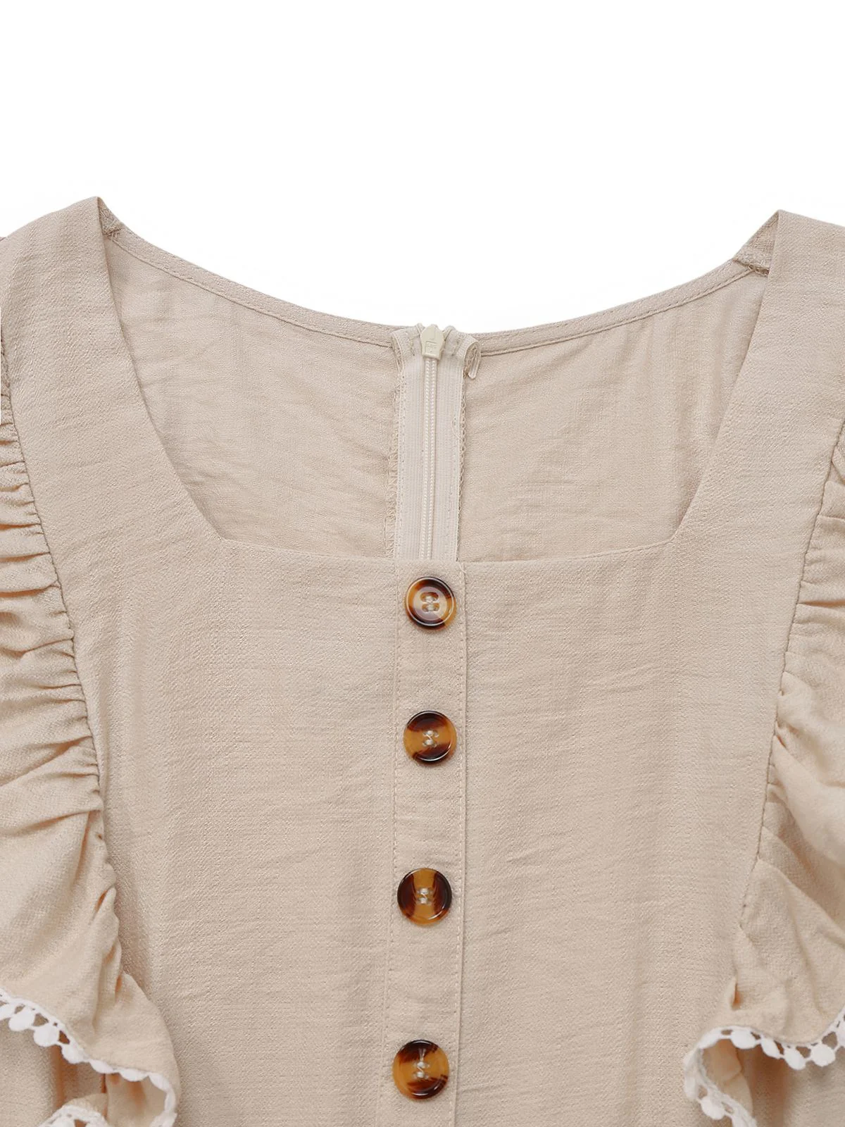 Beige 1950s Solid Ruffled Cap Sleeves Jumpsuit - Image 3
