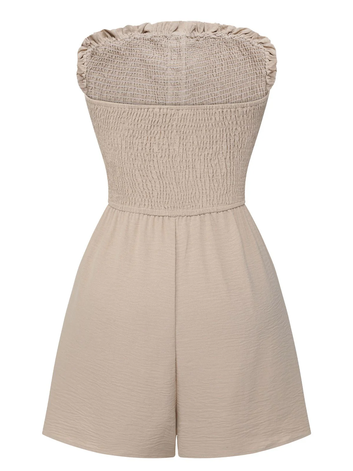 Beige 1950s Solid Smocking Strapless Romper - Image 3