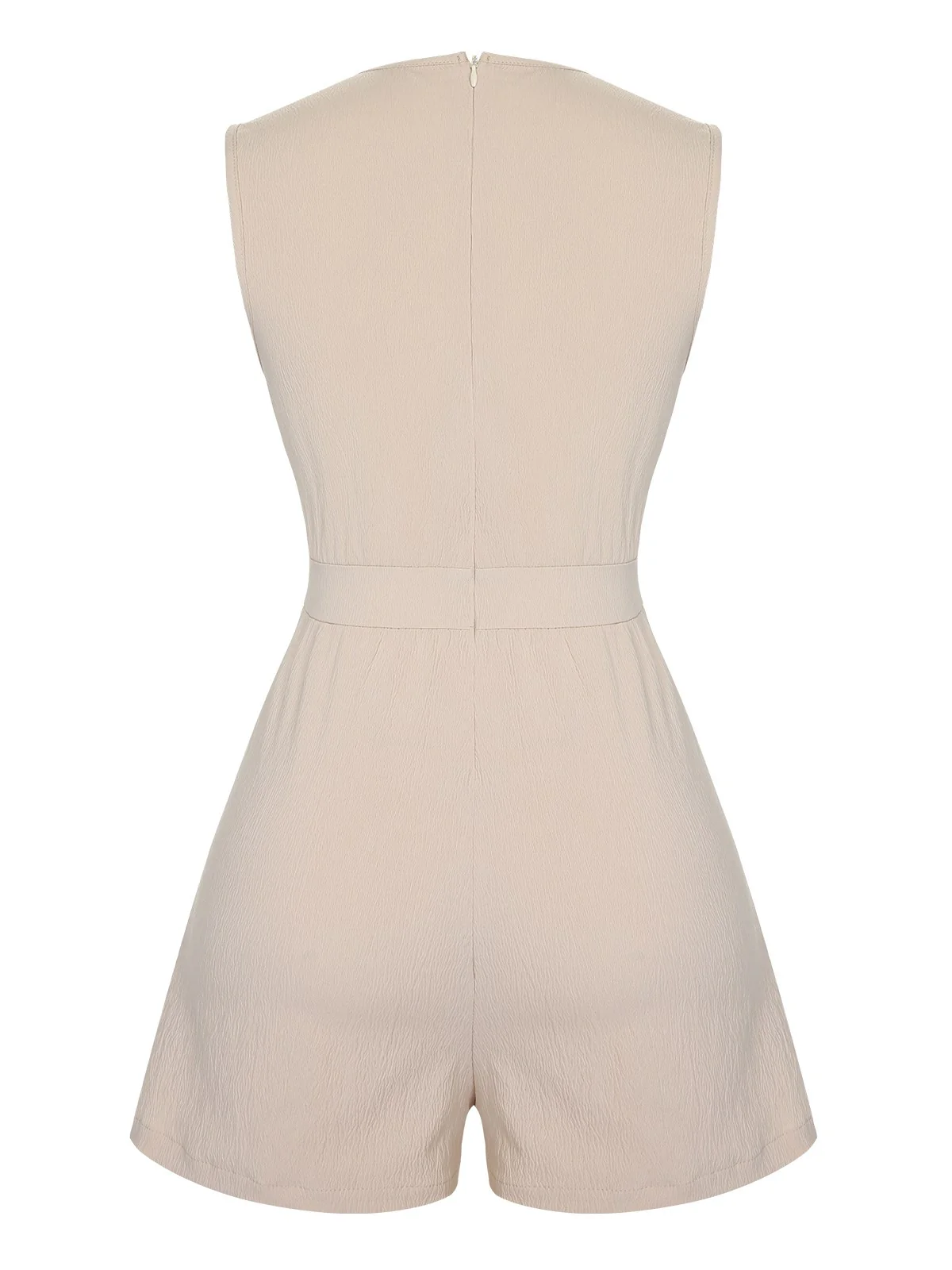 Beige 1950s Solid V-Neck Sleeveless Romper - Image 2