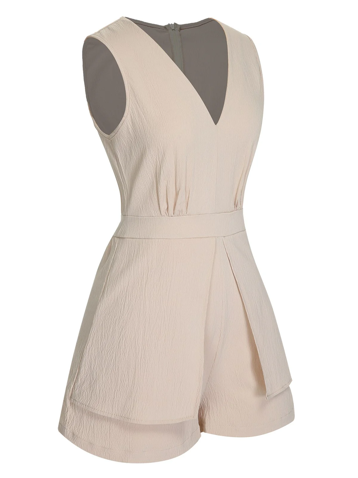 Beige 1950s Solid V-Neck Sleeveless Romper - Image 3