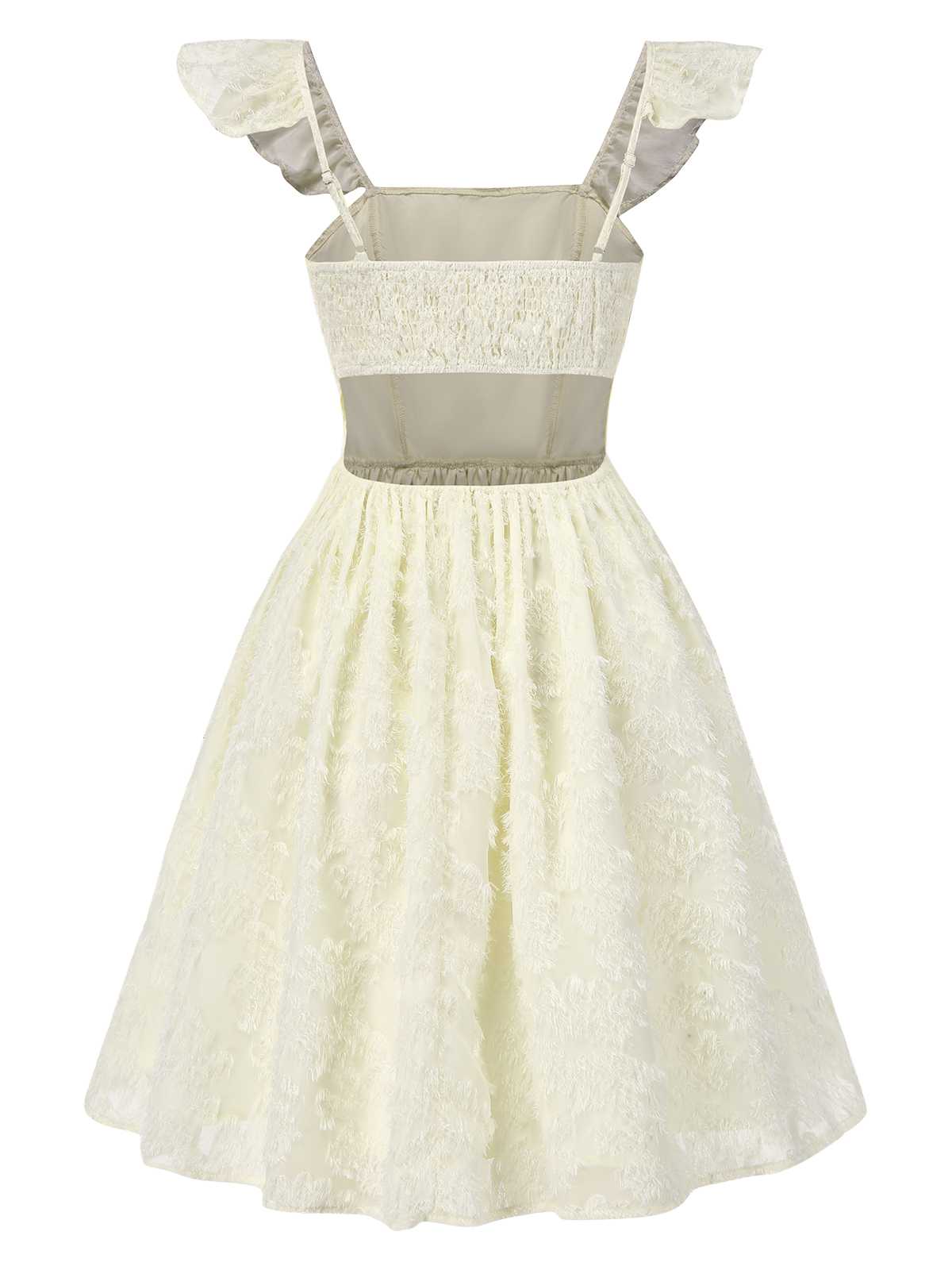 Beige 1950s Strap Square Neck Backless Dress - Image 2