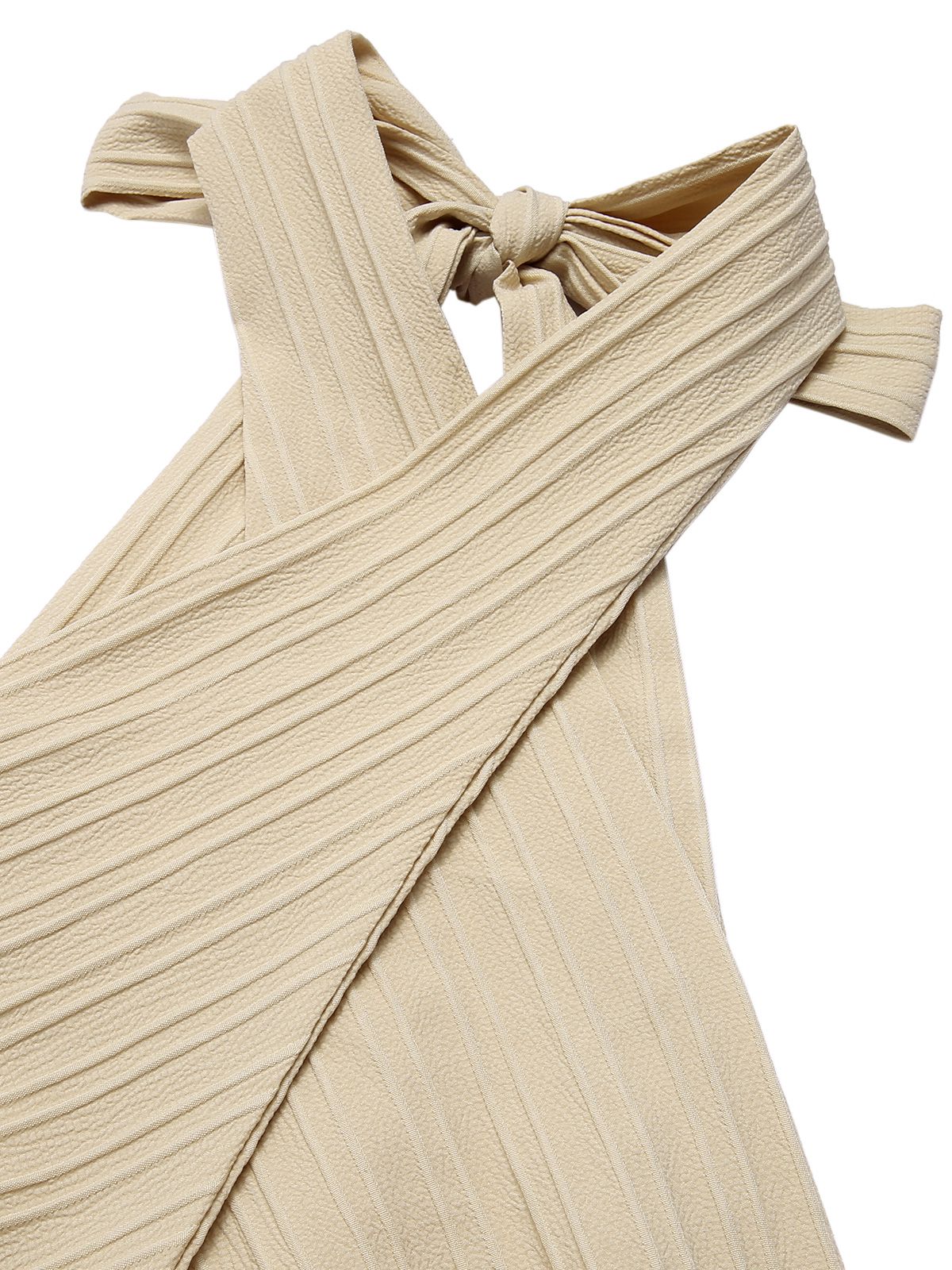 Beige 1950s Texture Folds Cross Halter Romper - Image 3
