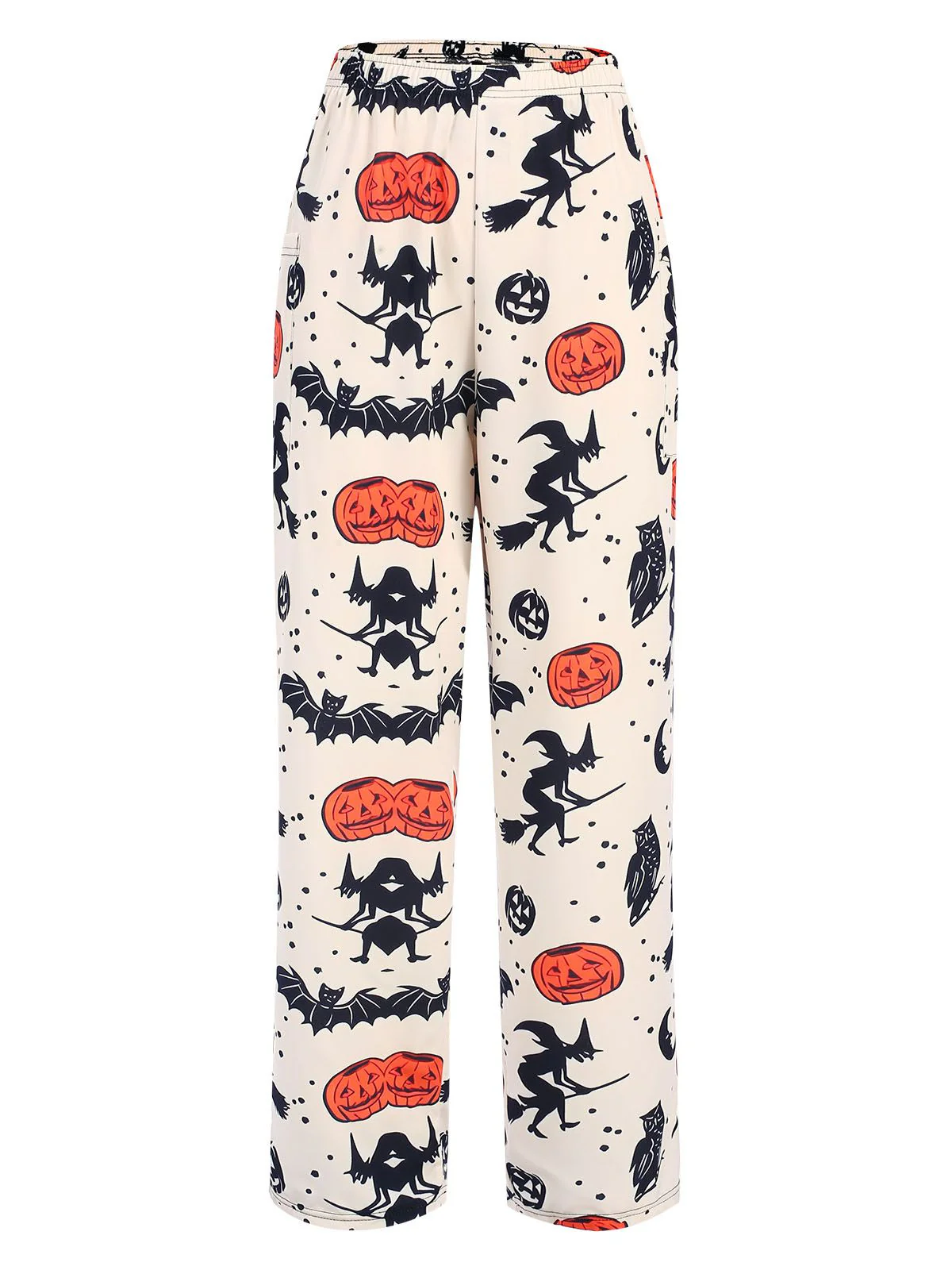 Beige 1960s Halloween Pumpkin Pocket Pants - Image 2