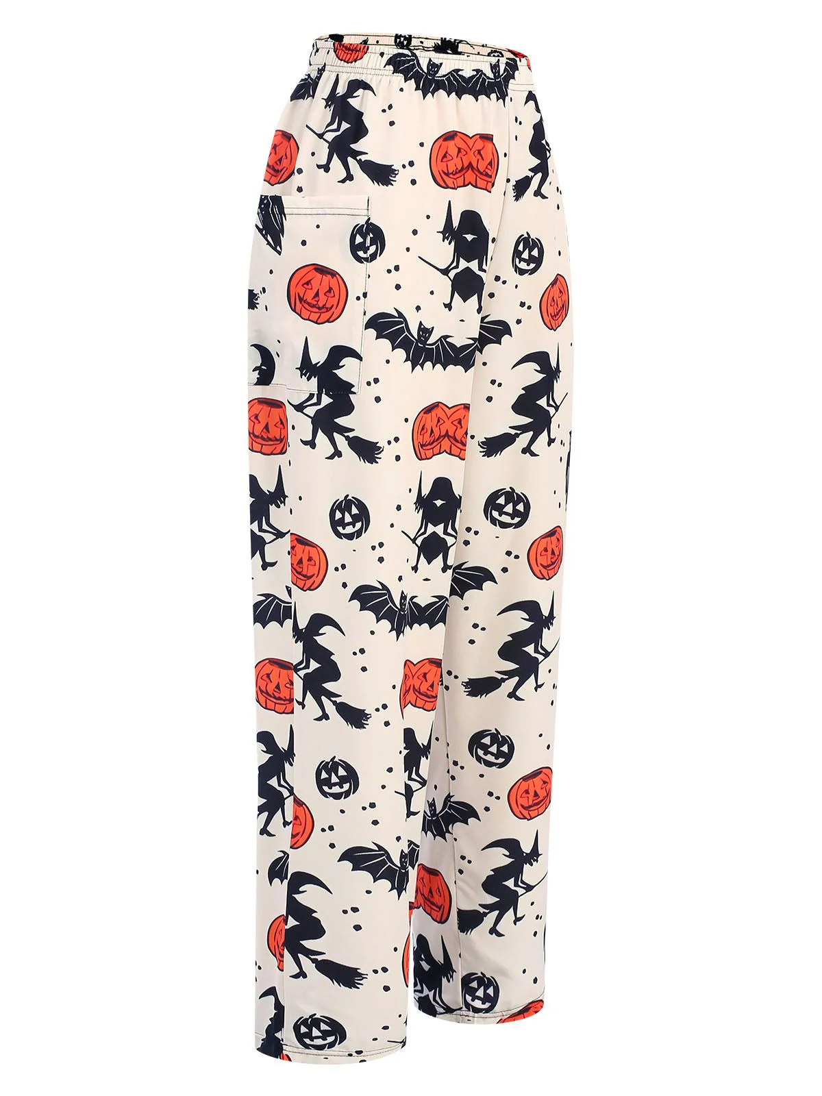 Beige 1960s Halloween Pumpkin Pocket Pants - Image 4