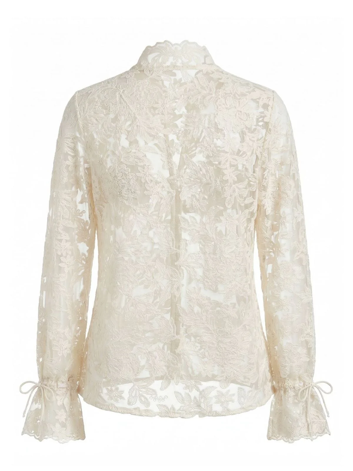 Beige 1960s Lace Cutout Shirt Blouse - Image 3
