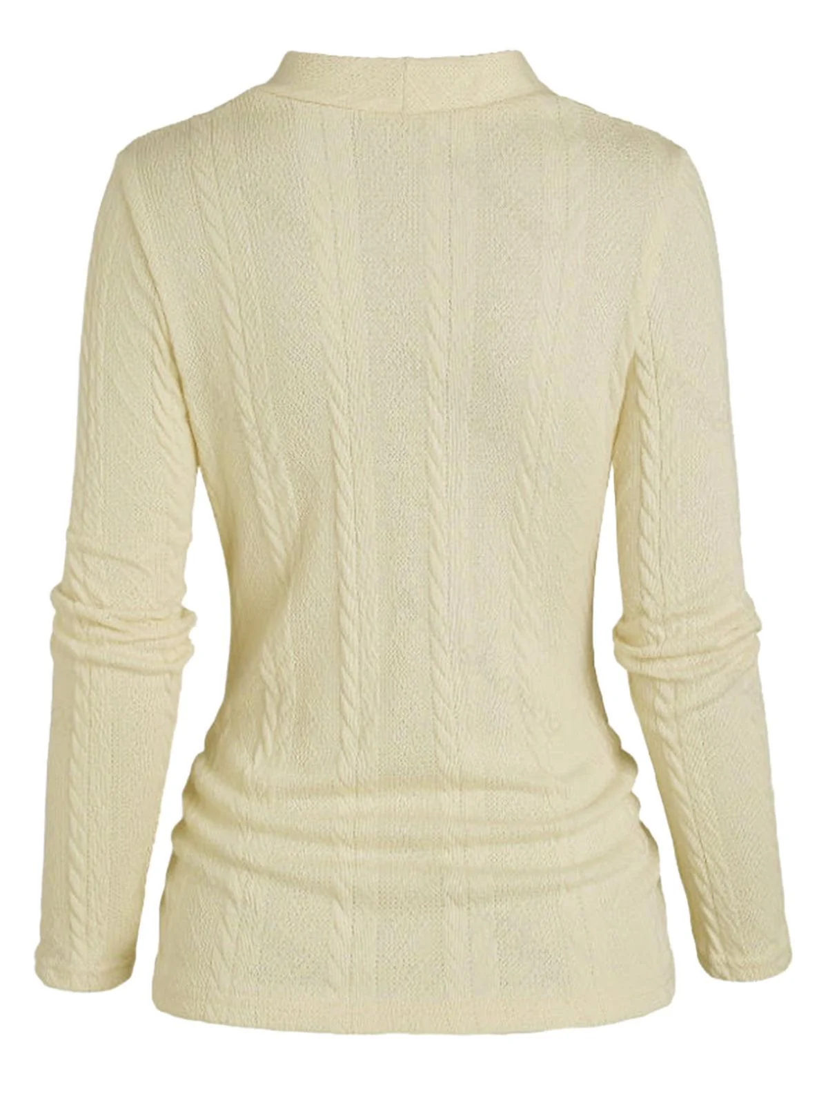Beige 1960s Solid Faux Button Knitted Sweater - Image 3