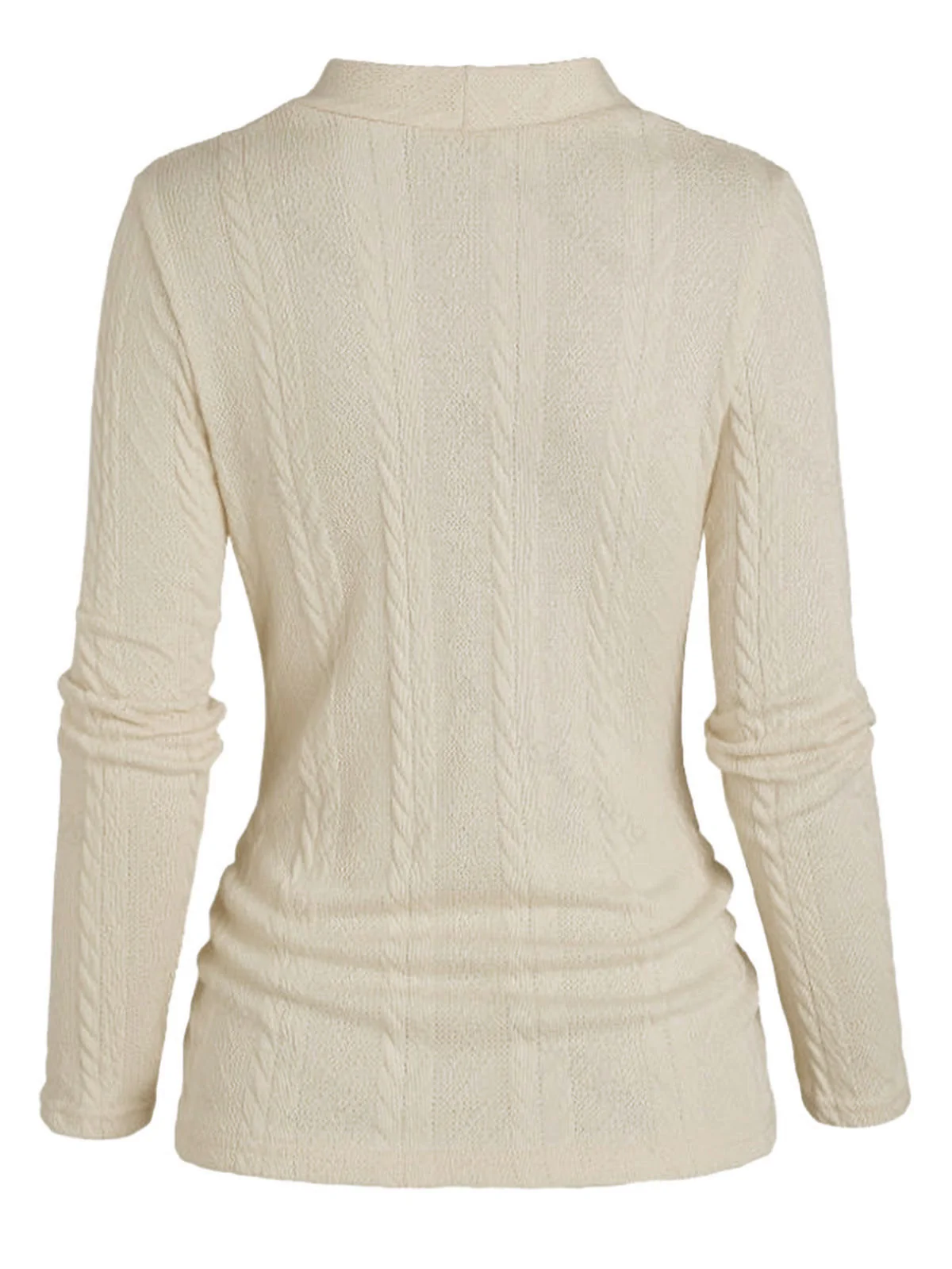 Beige 1960s Solid Faux Button Knitted Sweater - Image 3