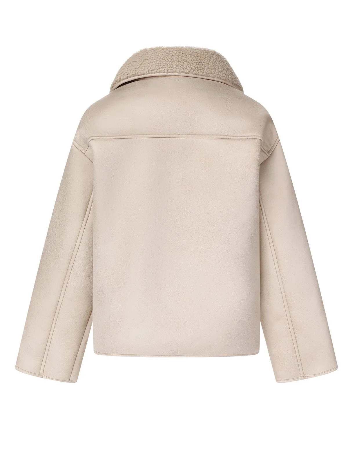 Beige 1960s Solid Polar Fleece Lining Coat - Image 3
