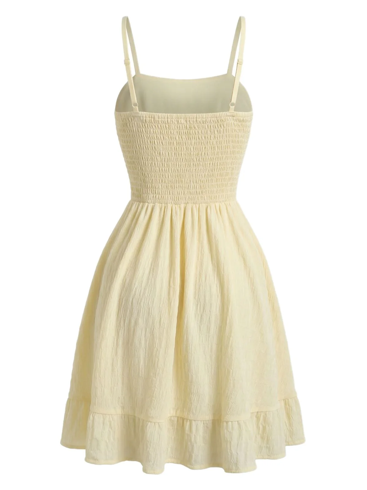 Beige 1960s Solid Ruched Textured Spaghetti Strap Mini Dress - Image 5
