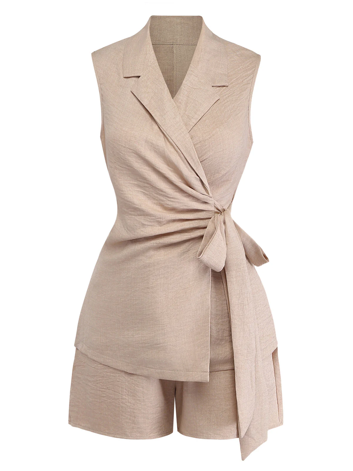 Beige 1960s Solid Suit Vest & Shorts Set - Image 2