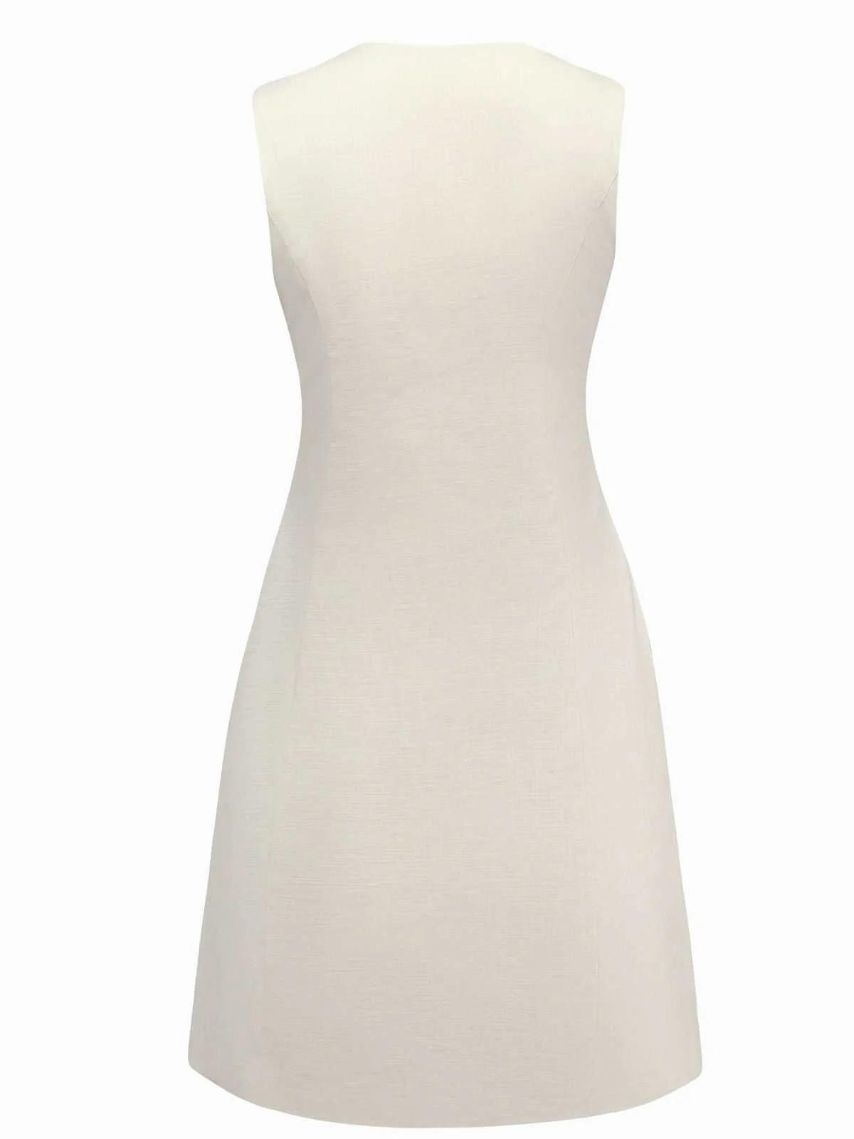 Beige 1960s Starfish Shell Buttons Sleeveless Dress - Image 2