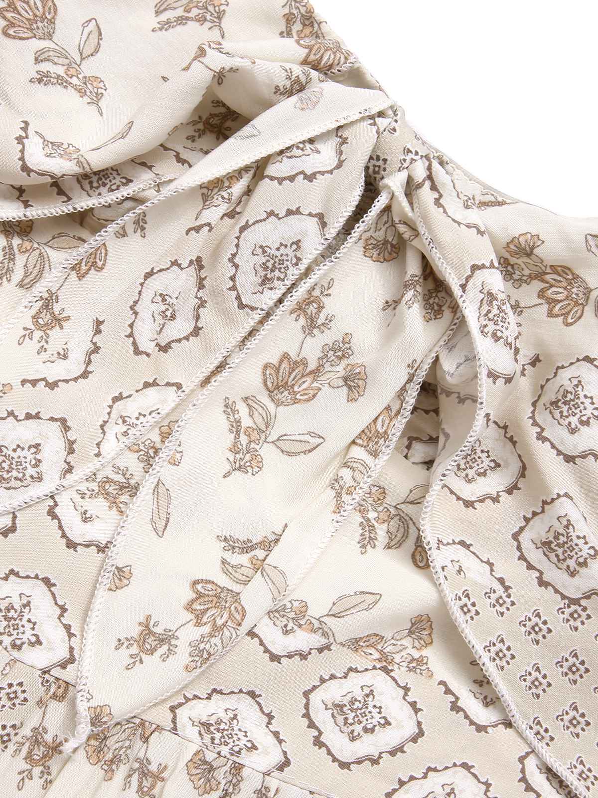 Beige 1970s Bandeau Bow Floral Bohemian Jumpsuit - Image 3