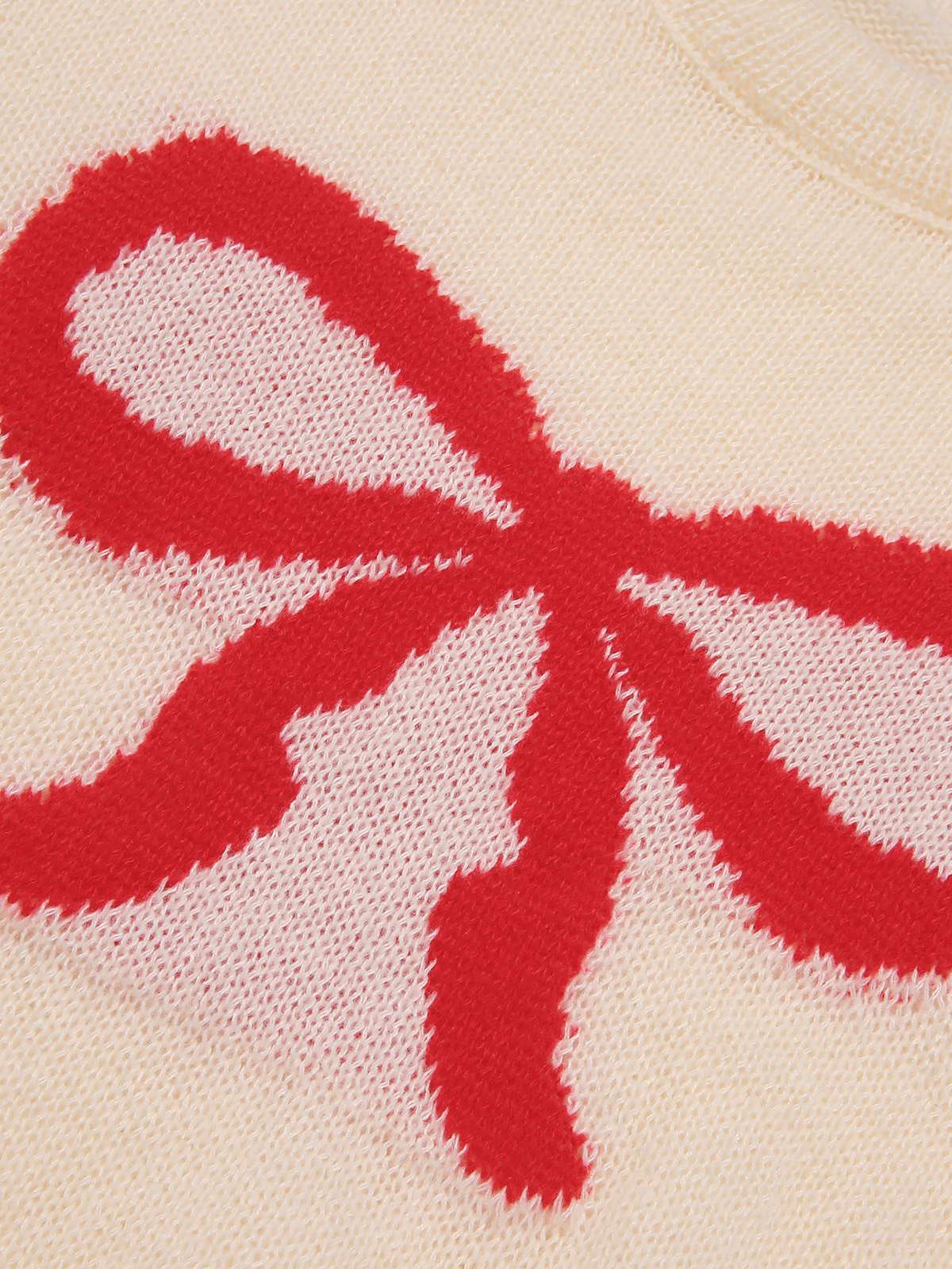 Beige 1970s Christmas Bow Pattern Sweater - Image 4