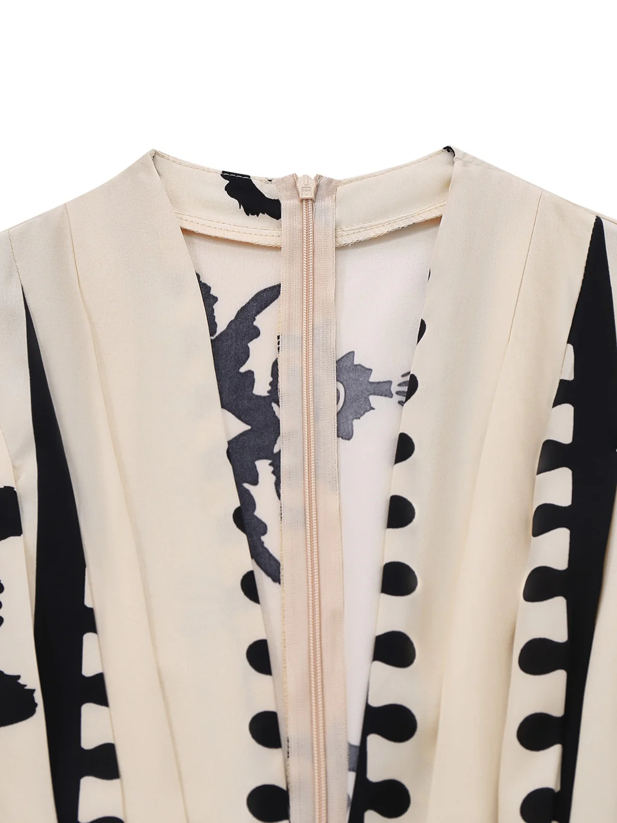 Beige 1970s Deep V-Neck Ethnic Print Jumpsuit - Image 3