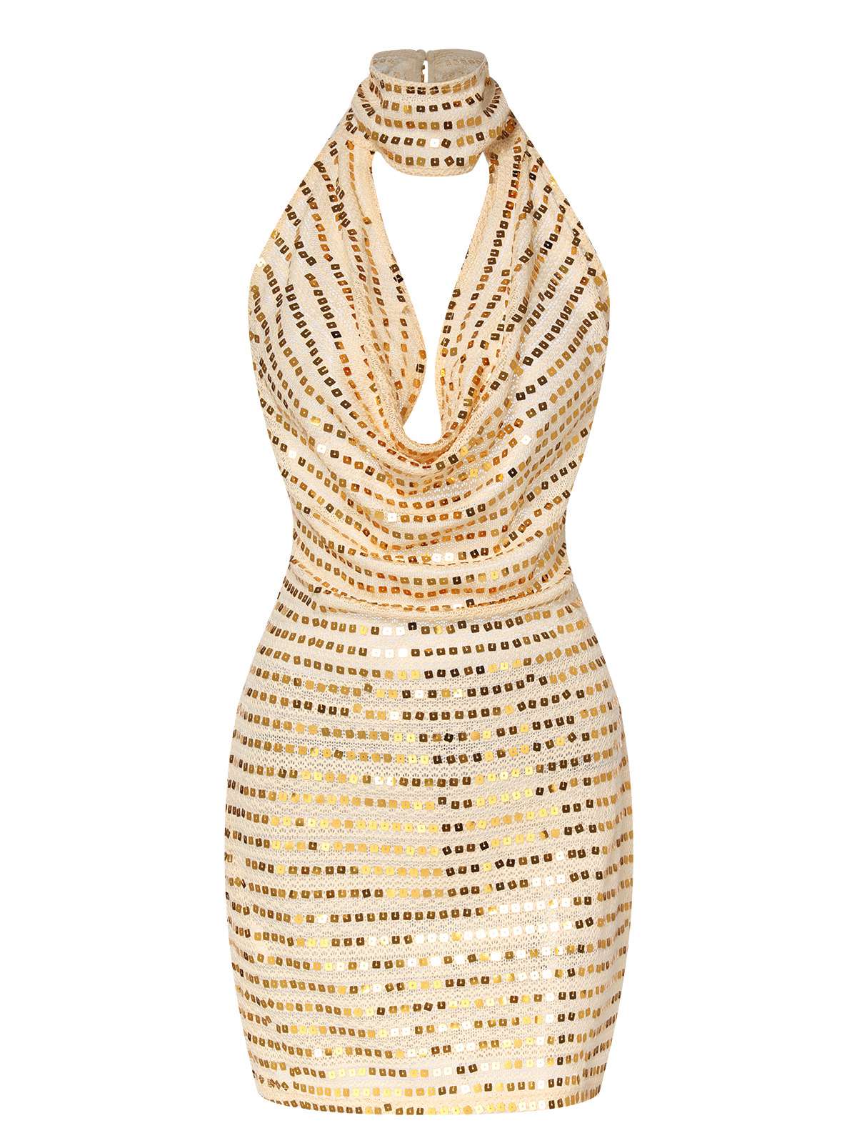 Beige 1970s Deep V-Neck Sequined Dress - Image 2