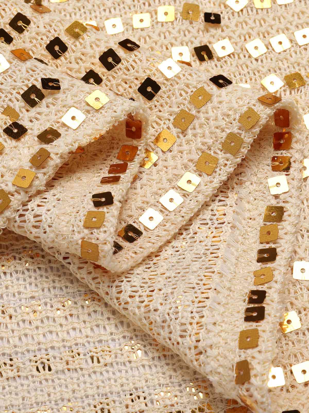 Beige 1970s Deep V-Neck Sequined Dress - Image 6