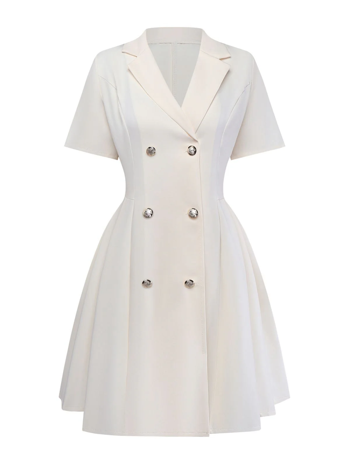 Beige 1970s Double Breasted Lapel Pleated Dress - Image 2