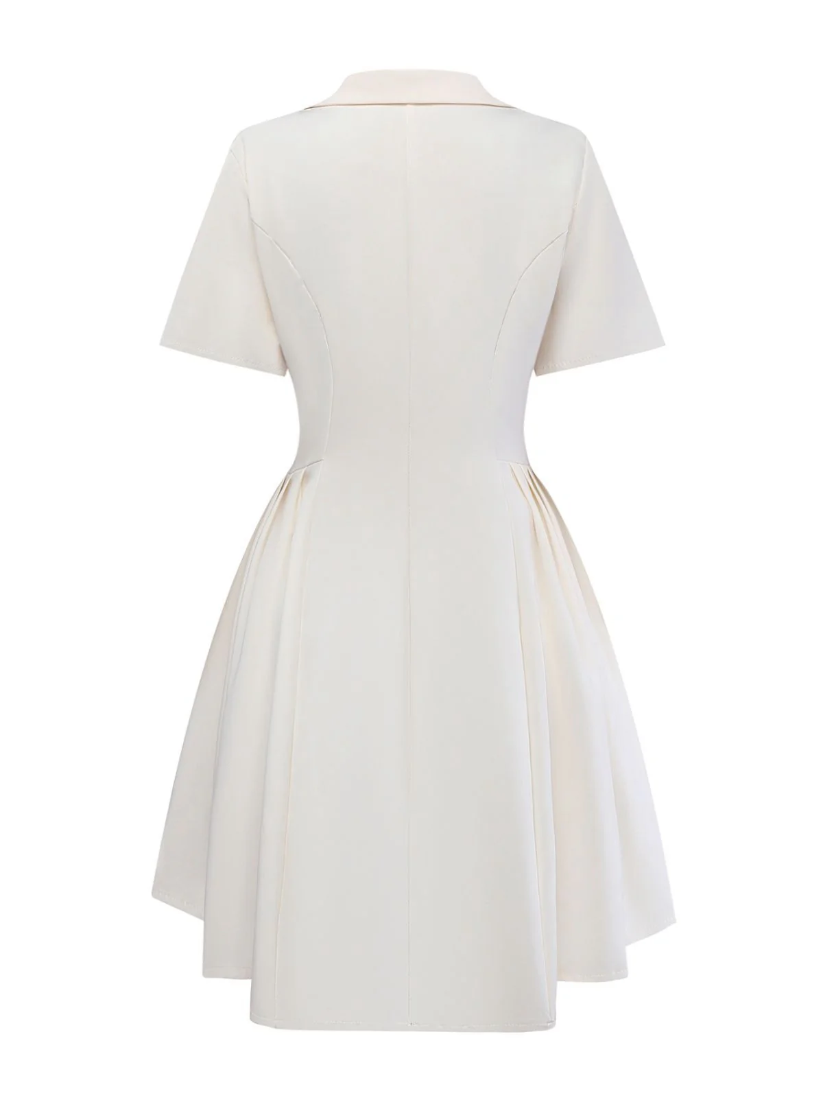Beige 1970s Double Breasted Lapel Pleated Dress - Image 3