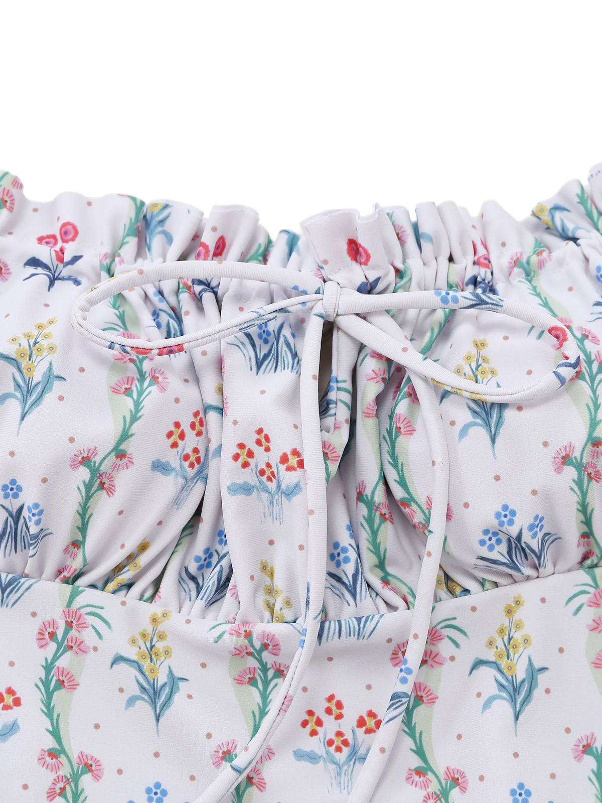 White 1970s Floral Ruffle Cap-Sleeve Square-Neck Swimdress - Image 6