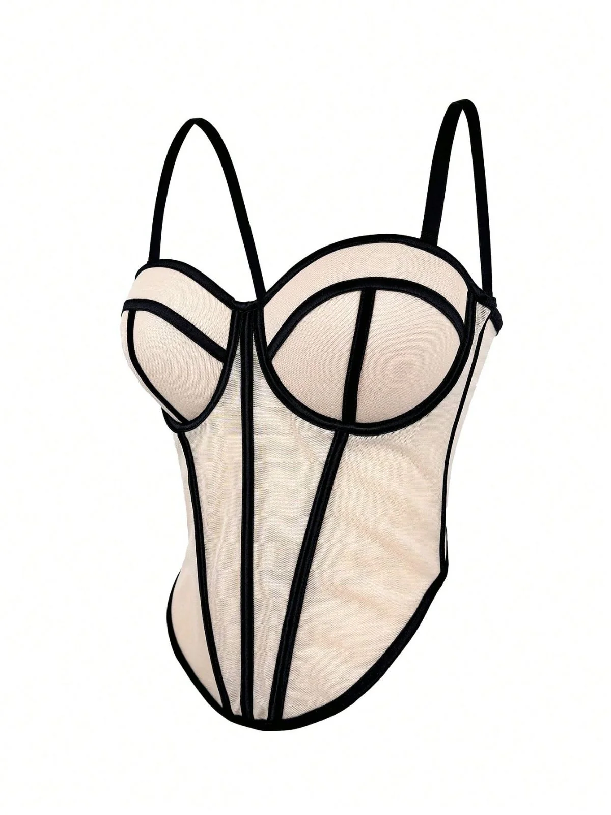 Beige 1980s Sheer Steampunk Herringbone Corset - Image 2