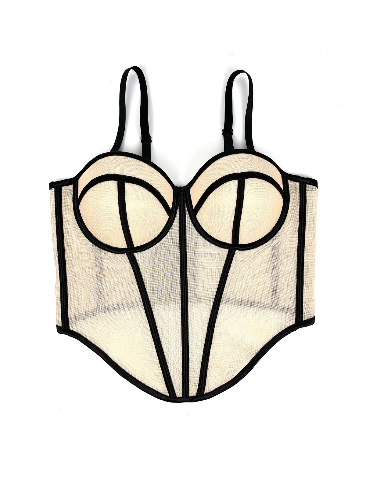Beige 1980s Sheer Steampunk Herringbone Corset - Image 3