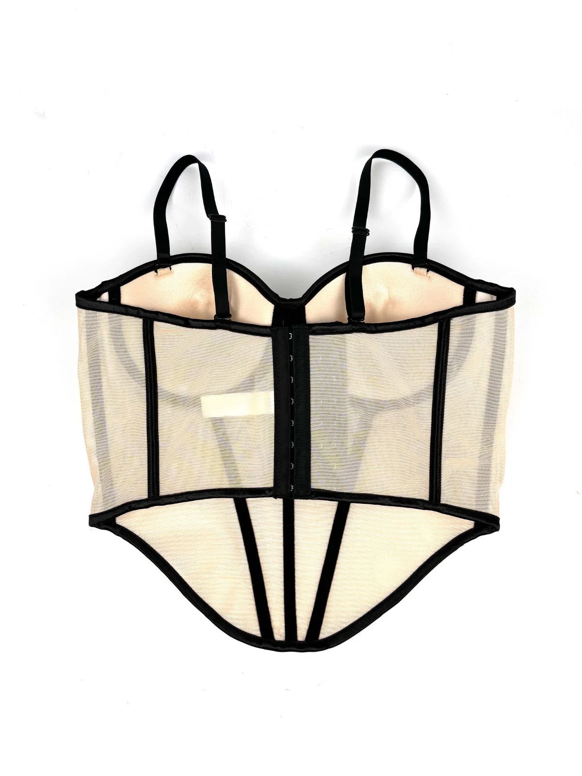 Beige 1980s Sheer Steampunk Herringbone Corset - Image 4