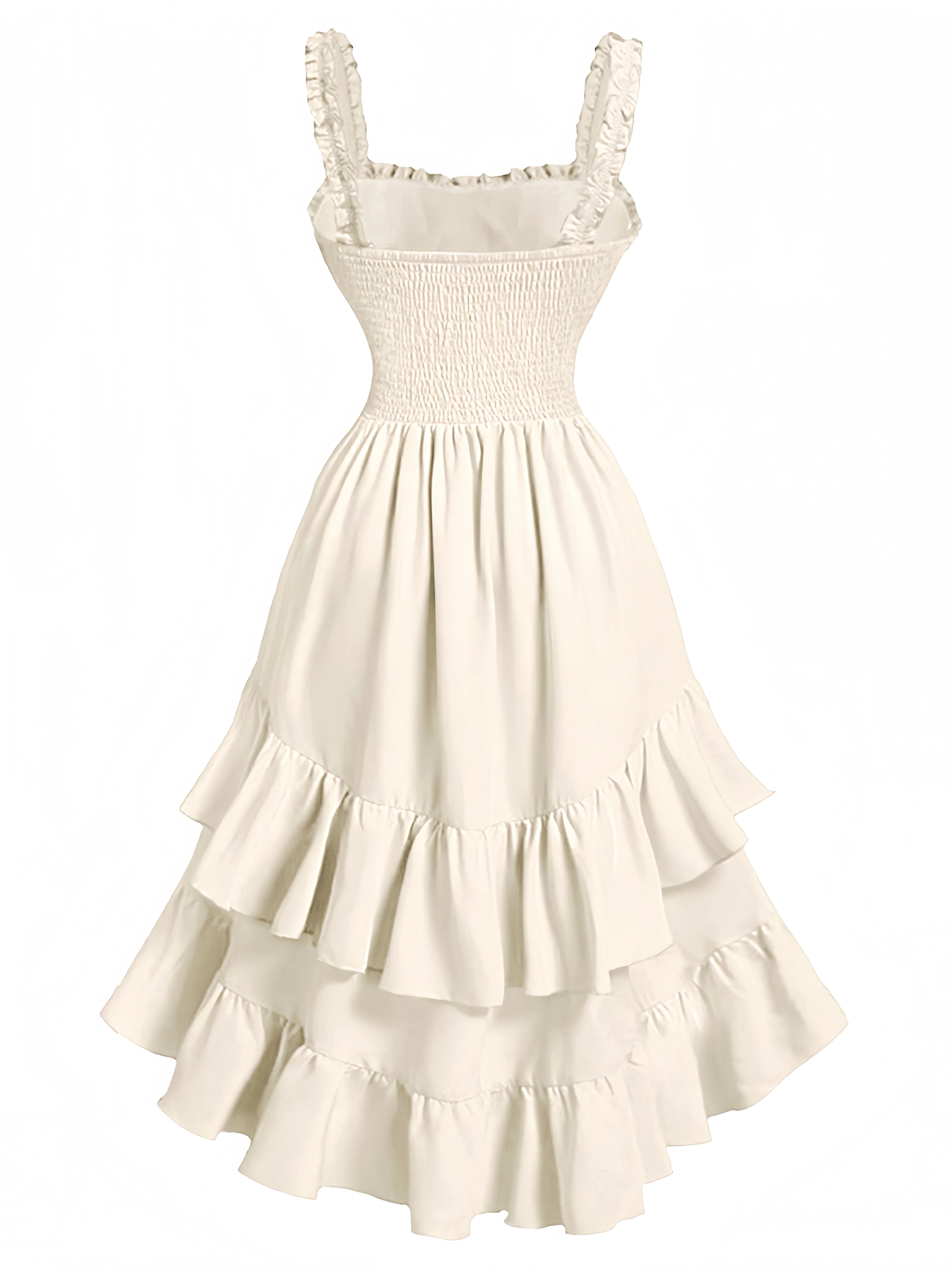 Beige 1980s Solid Ruffled Hem Suspender Dress - Image 3