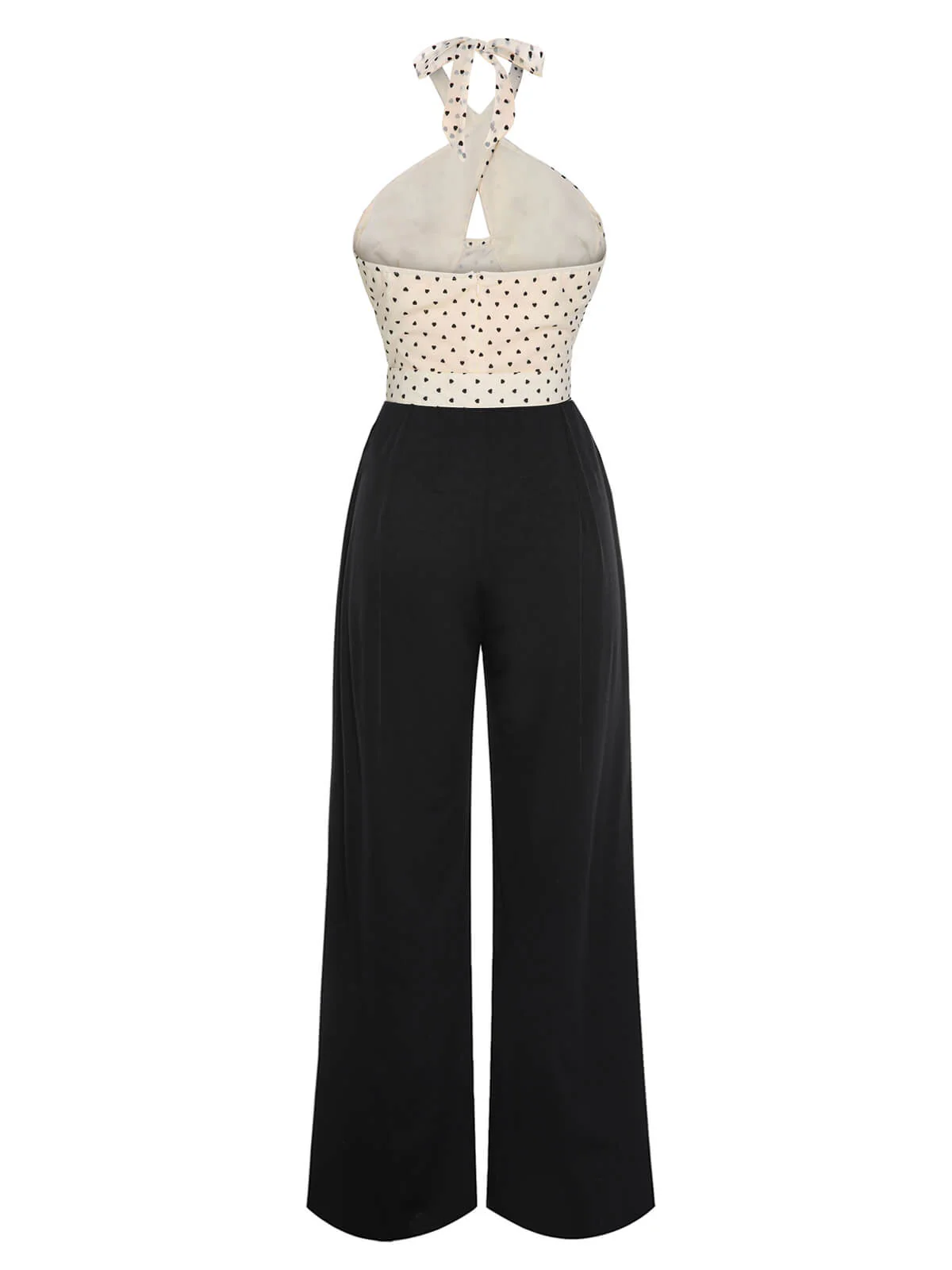 Beige & Black 1950s Heart Dots Halter Jumpsuit - Image 2