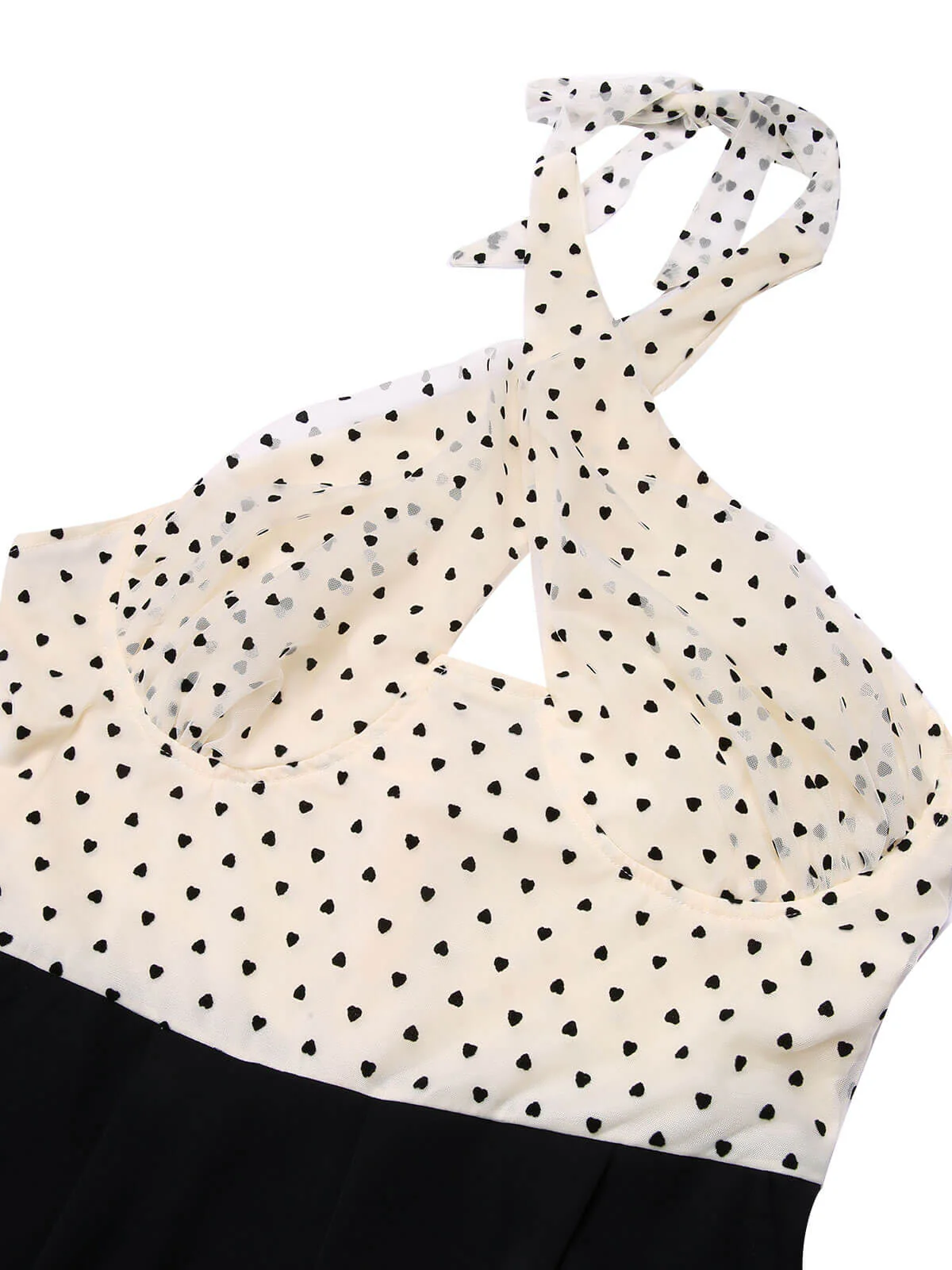 Beige & Black 1950s Heart Dots Halter Jumpsuit - Image 3